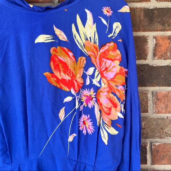 FREE PEOPLE Blue Floral Gemma Long Sleeve Tunic Mini Dress SMALL High Neck - Picture 4 of 7